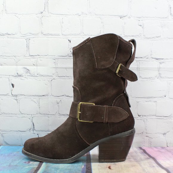 Dolce Vita Shoes - Dolce Vita Brown Suede Buckles Mid Calf Cuban Heel Boots Size 8.5